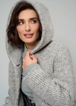 Hot BADER Longjacke mit fester Kapuze HELLGRAU-ECRU