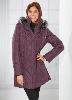 Outlet BADER Longjacke mit gefälteltem Stehkragen AUBERGINE