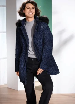 Online BADER Longjacke mit Raubtierfell-Dessin BLAU-SCHWARZ