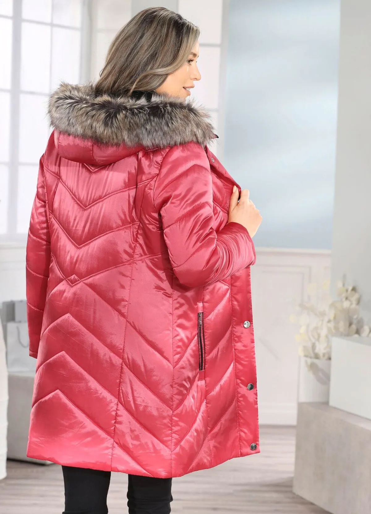 BADER Longjacke mit umschlagbaren Ärmeln in Kontrast KORALLE