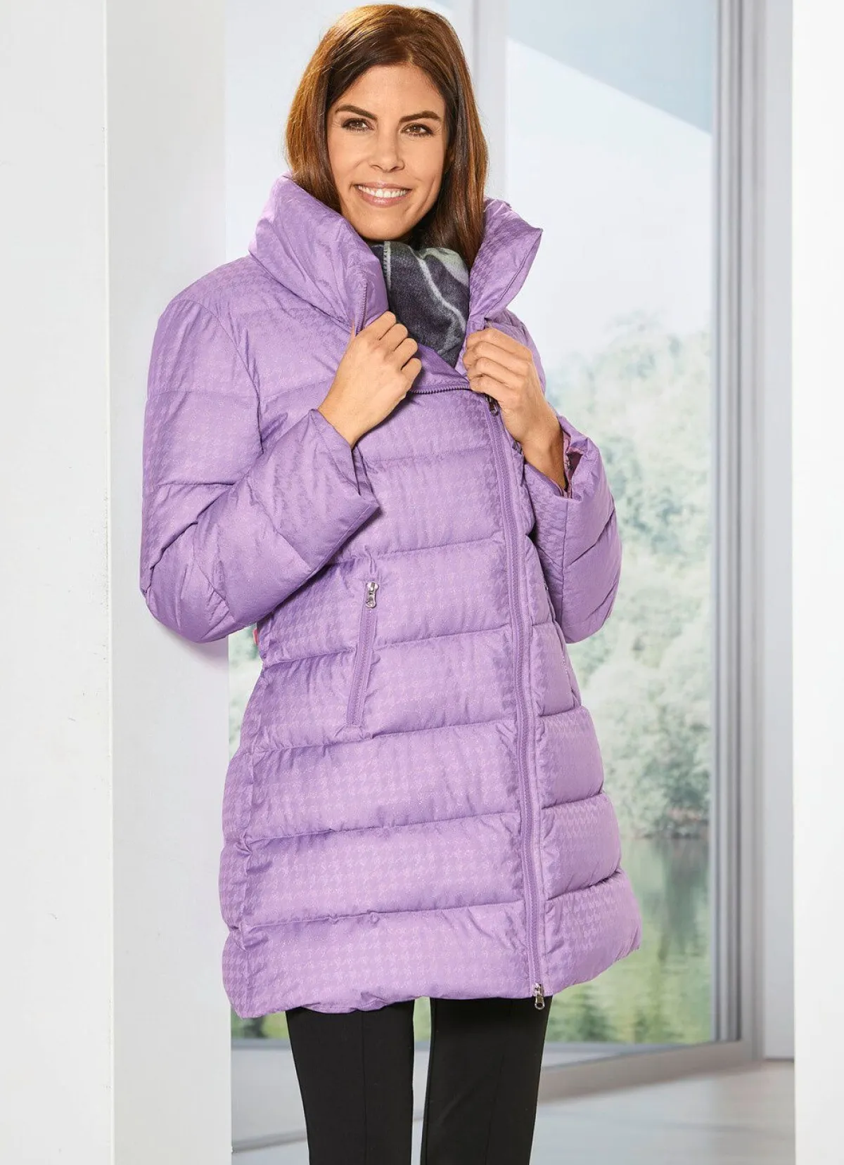 Sale BADER Longjacke mit dezent glänzendem Hahnentritt-Dessin LAVENDEL