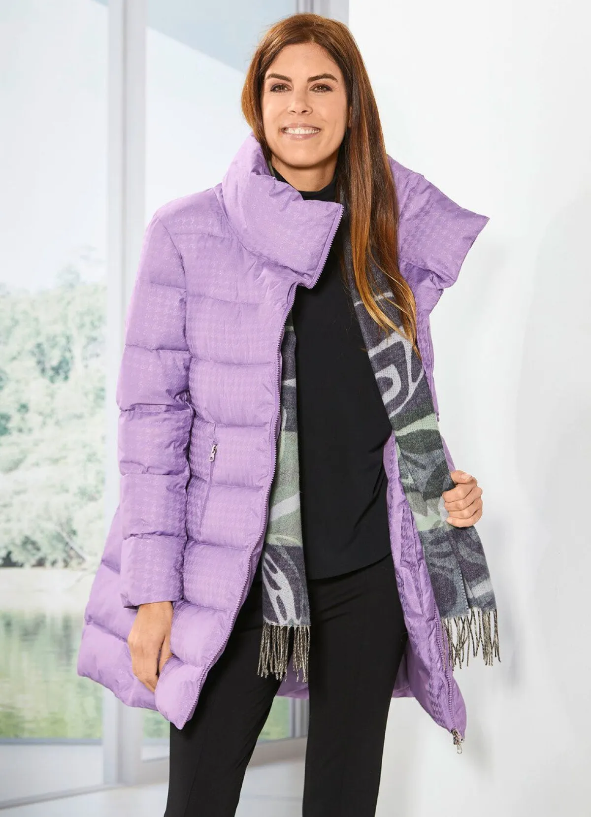 Sale BADER Longjacke mit dezent glänzendem Hahnentritt-Dessin LAVENDEL