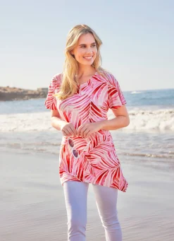 Hot BADER Longshirt mit überschnittener Schulterpartie PINK-KORALLE-WEISS