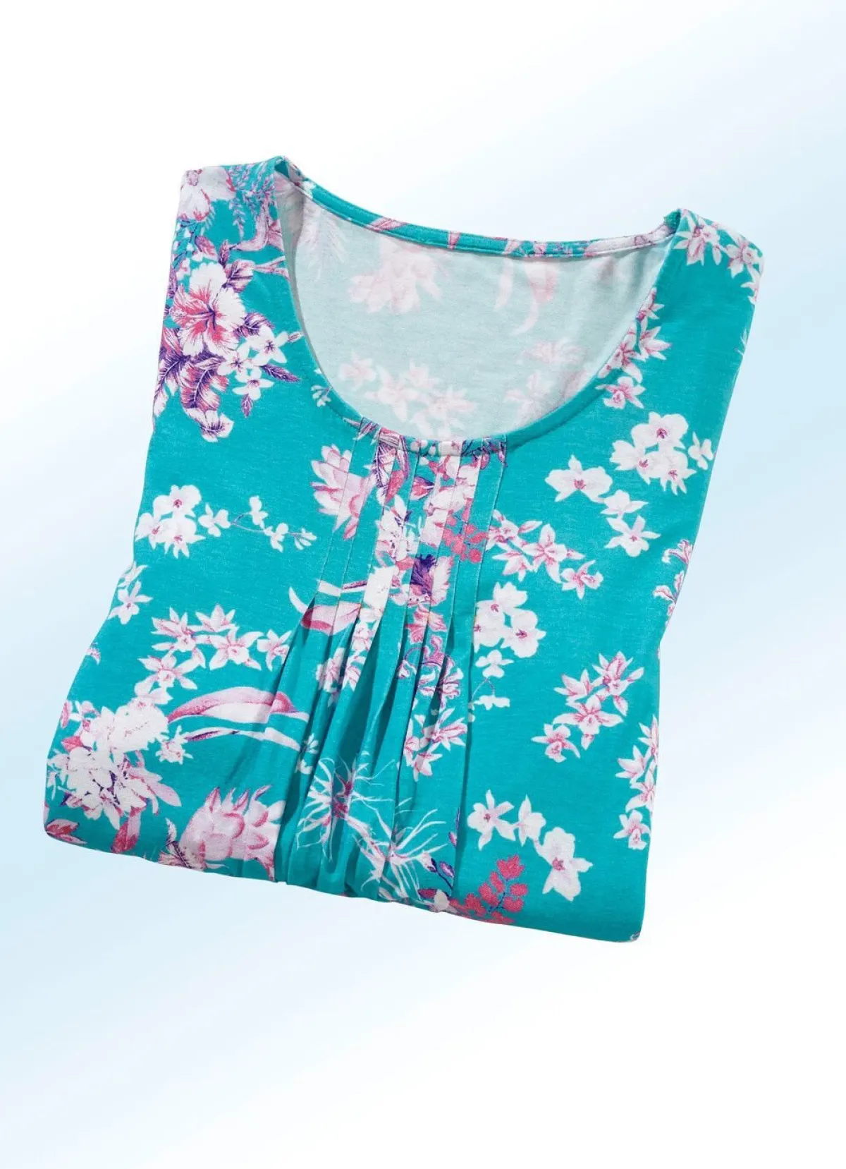 BADER Longshirt mit dezenter Fältelung in 4 Farben TÜRKIS-LILA
