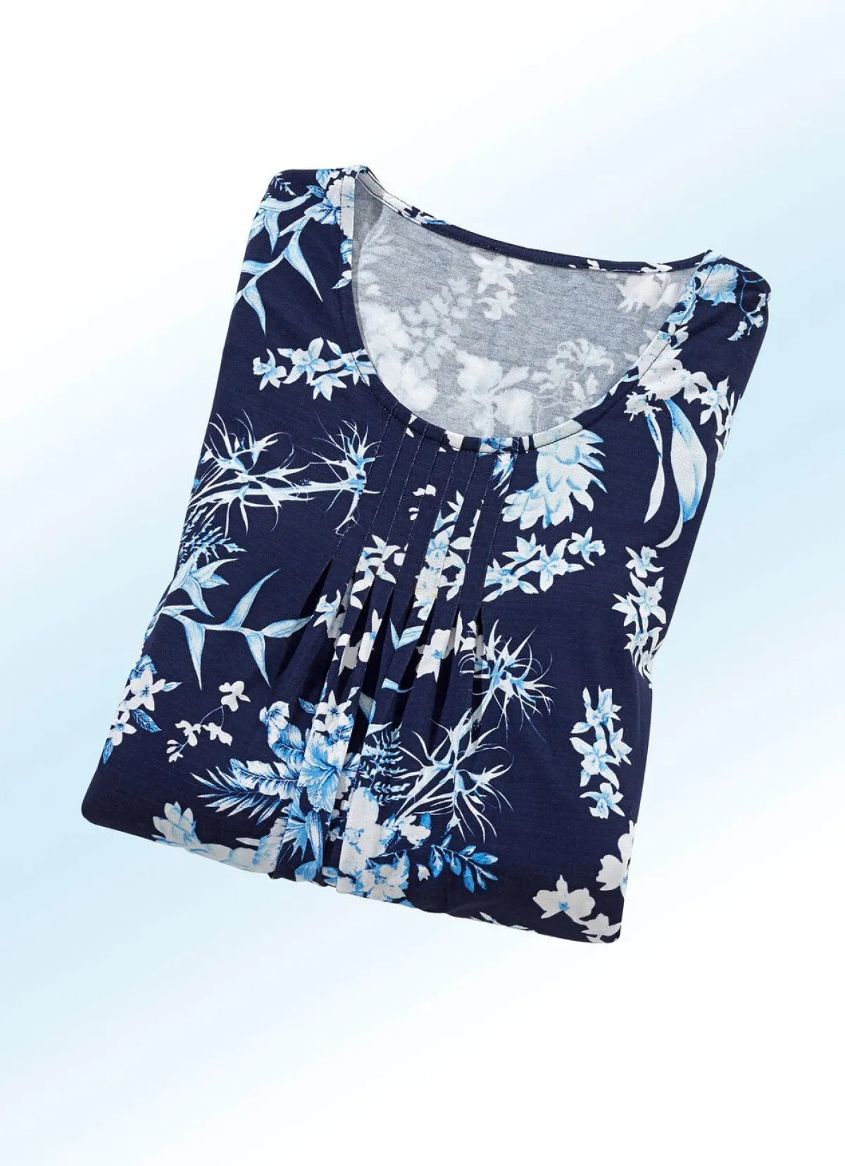 Online BADER Longshirt mit dezenter Fältelung in 4 Farben MARINE-ECRU