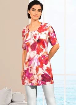 KLAUS MODELLE MADE IN GERMANY Longshirt mit dezenter Kräuselung im Vorderteil PINK-ORANGE