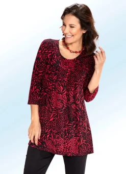 Hot BADER Longshirt mit Faltenlegung in 3 Farben SCHWARZ-ROT