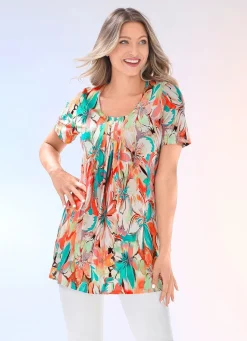 Hot BADER Longshirt mit Faltenlegung am Halsausschnitt in 2 Farben MINT-ORANGE