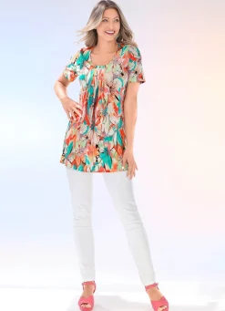 Hot BADER Longshirt mit Faltenlegung am Halsausschnitt in 2 Farben MINT-ORANGE