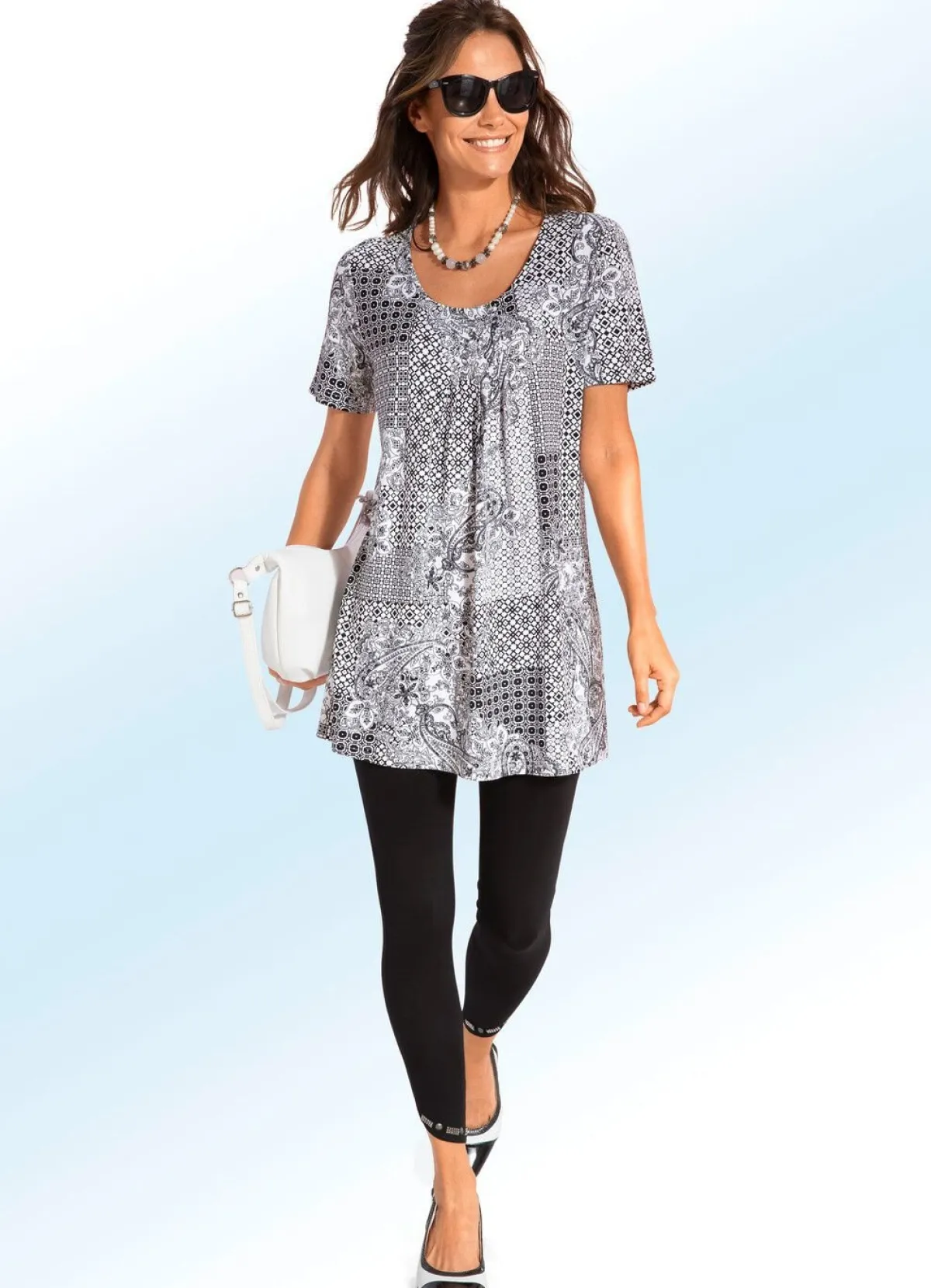 Best BADER Longshirt mit Faltenlegung in 3 Farben SCHWARZ-WEISS