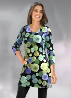 KLAUS MODELLE MADE IN GERMANY Longshirt mit farbbrillantem Allover-Druck SCHWARZ-LILA-GRÜN