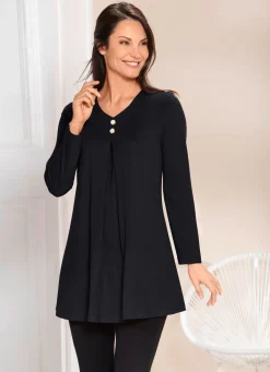 BADER Longshirt mit Kellerfalte im Vorderteil in 2 Farben SCHWARZ