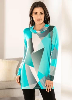 Discount BADER Longshirt mit legerem Rollkragen EISBLAU-ECRU-GRAU