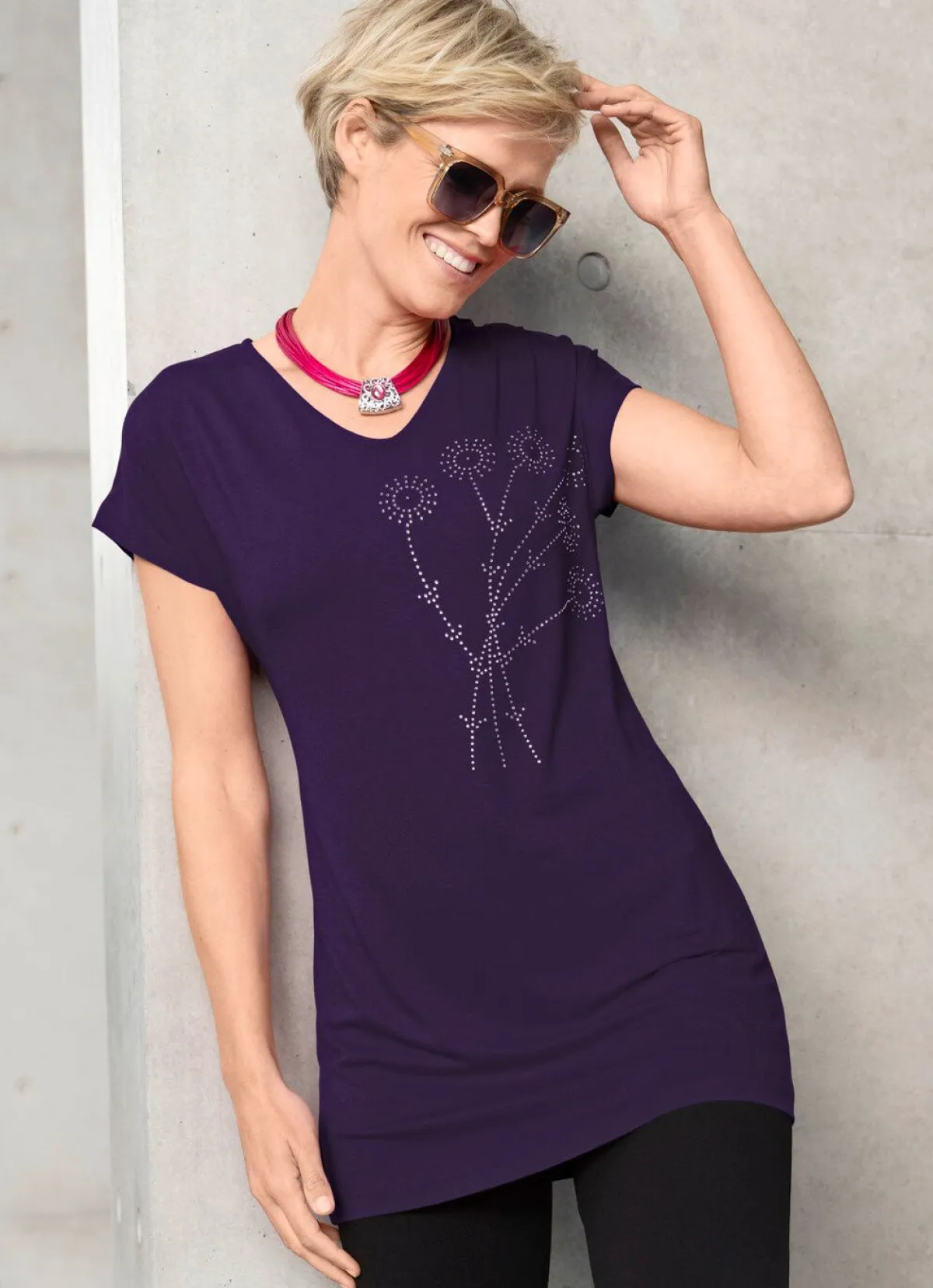Clearance BADER Longshirt mit Strasszier AUBERGINE