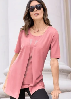 Discount BADER Longshirt mit Strasszier ROSÉ