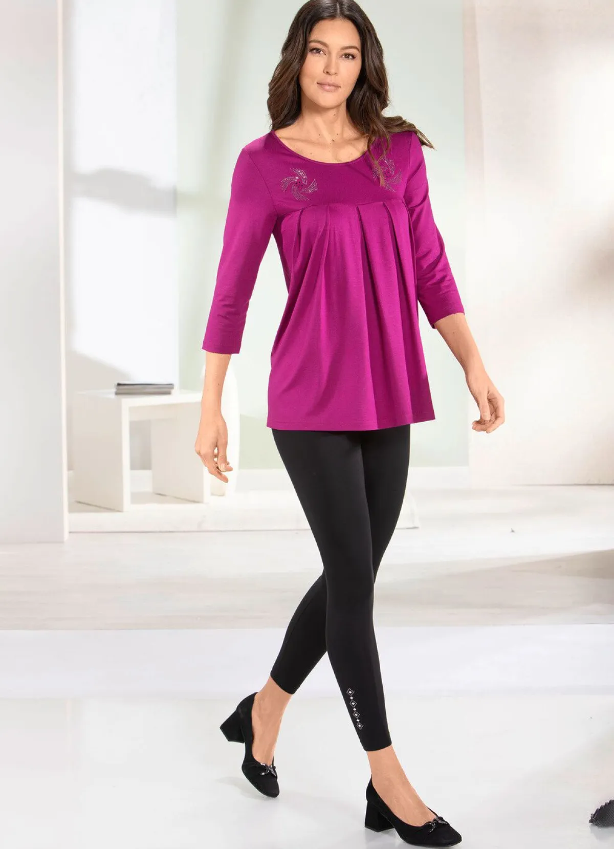 Clearance BADER Longshirt mit Zierplättchen in 3 Farben FUCHSIA