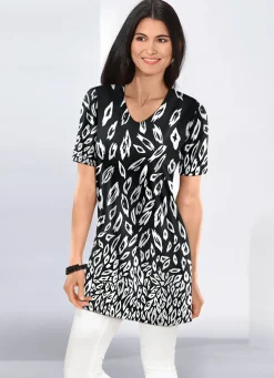 New KLAUS MODELLE MADE IN GERMANY Longshirt in leicht ausgestellter Form SCHWARZ-WEISS