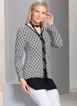 Sale BADER Longshirt mit abgerundetem Chiffon-Abschluss SCHWARZ-ECRU