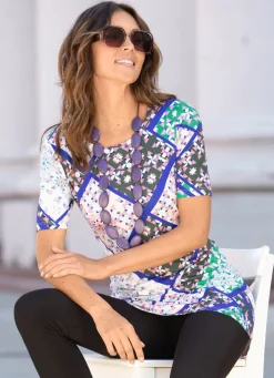 New KLAUS MODELLE MADE IN GERMANY Longshirt mit Rundhalsausschnitt ROYALBLAU-ROSA-GRÜN