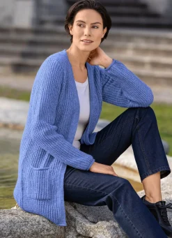 Online BADER Long-Strickjacke in Perlfang JEANSBLAU MELIERT