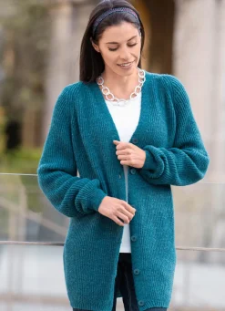 New BADER Long-Strickjacke in Perlfang PETROL MELIERT