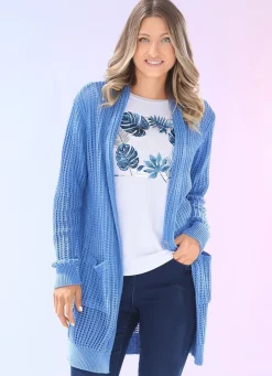 Discount BADER Long-Strickjacke in streckender Streifenoptik JEANSBLAU