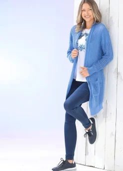 Discount BADER Long-Strickjacke in streckender Streifenoptik JEANSBLAU
