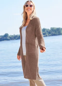 Best Tizia Long-Strickjacke in tollem Mustermix TAUPE