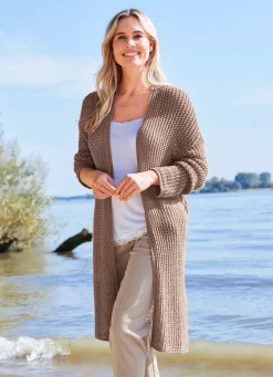 Best Tizia Long-Strickjacke in tollem Mustermix TAUPE