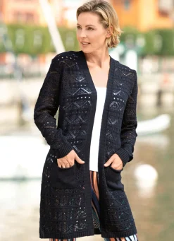 Sale BADER Long-Strickjacke mit Ajourdessin MARINE