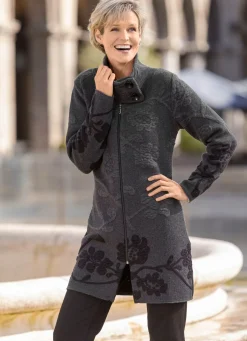 BADER Long-Strickjacke mit Cloqué-Effekten ANTHRAZIT-SCHWARZ
