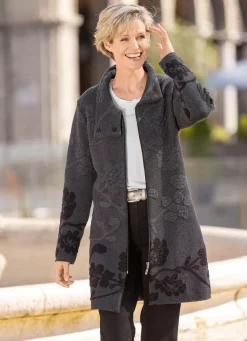 BADER Long-Strickjacke mit Cloqué-Effekten ANTHRAZIT-SCHWARZ