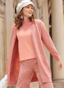 New laurakent Long-Strickjacke mit eingesetzten Taschen ROSÉ MELIERT