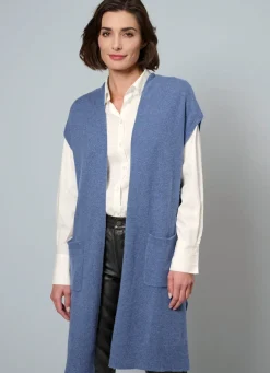 BADER Long-Strickweste aus Kaschmir JEANSBLAU