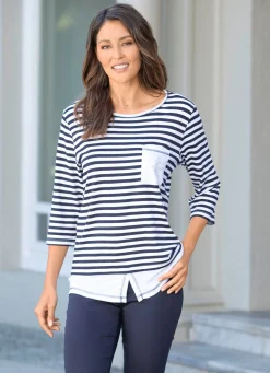 Hot BADER Lässiges Shirt mit Brusttasche MARINE-WEISS