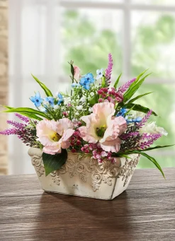 Online BADER Lysianthus-Arrangement in Keramikschale BUNT