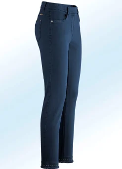 Best BADER Magic-Jeans mit toller Nietenzier sowie angesagtem Fransensaum DUNKELBLAU