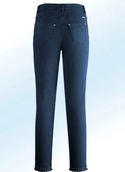 Best BADER Magic-Jeans mit toller Nietenzier sowie angesagtem Fransensaum DUNKELBLAU