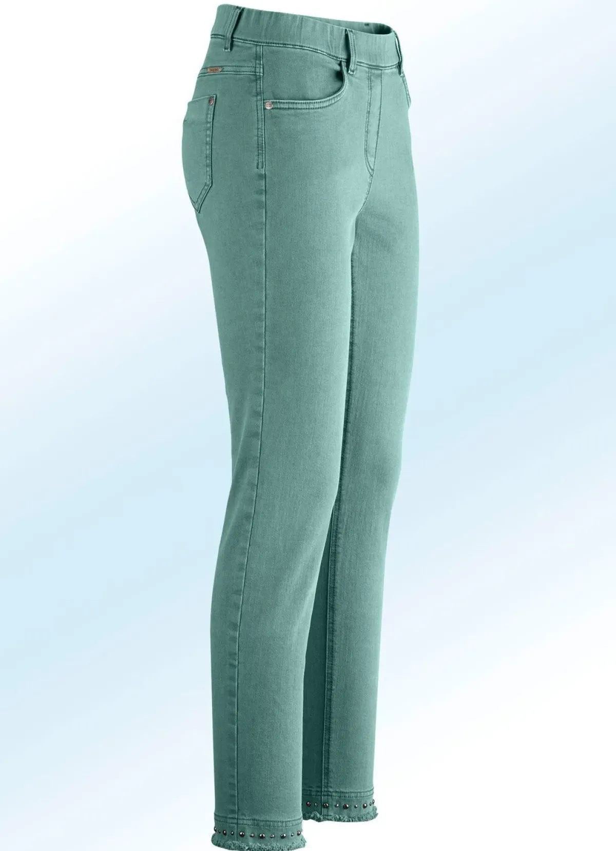 BADER Magic-Jeans mit toller Nietenzier sowie angesagtem Fransensaum JADEGRÜN