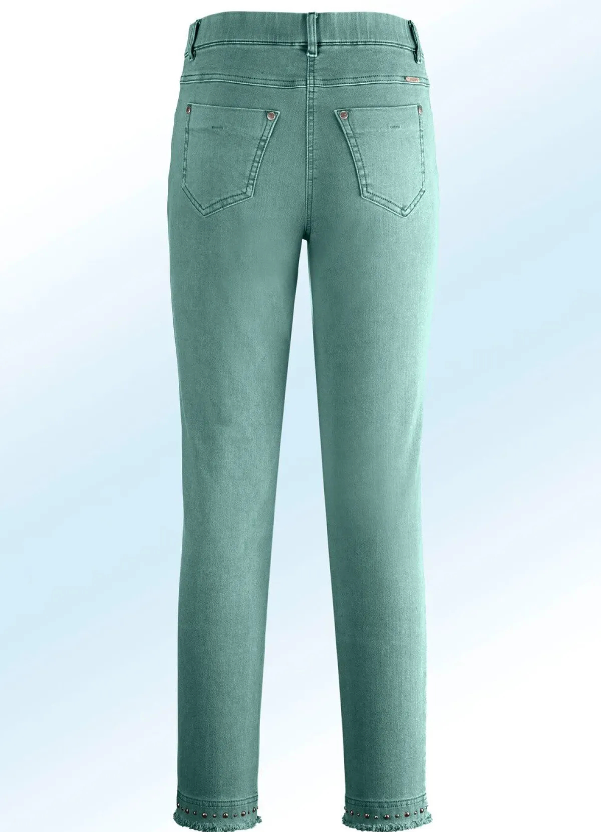 BADER Magic-Jeans mit toller Nietenzier sowie angesagtem Fransensaum JADEGRÜN