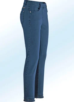 New BADER Magic-Jeans mit toller Nietenzier sowie angesagtem Fransensaum JEANSBLAU