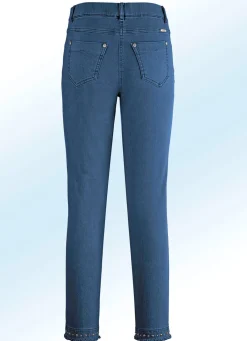 New BADER Magic-Jeans mit toller Nietenzier sowie angesagtem Fransensaum JEANSBLAU