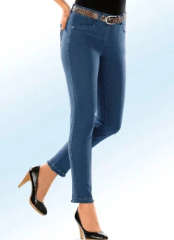 New BADER Magic-Jeans mit toller Nietenzier sowie angesagtem Fransensaum JEANSBLAU