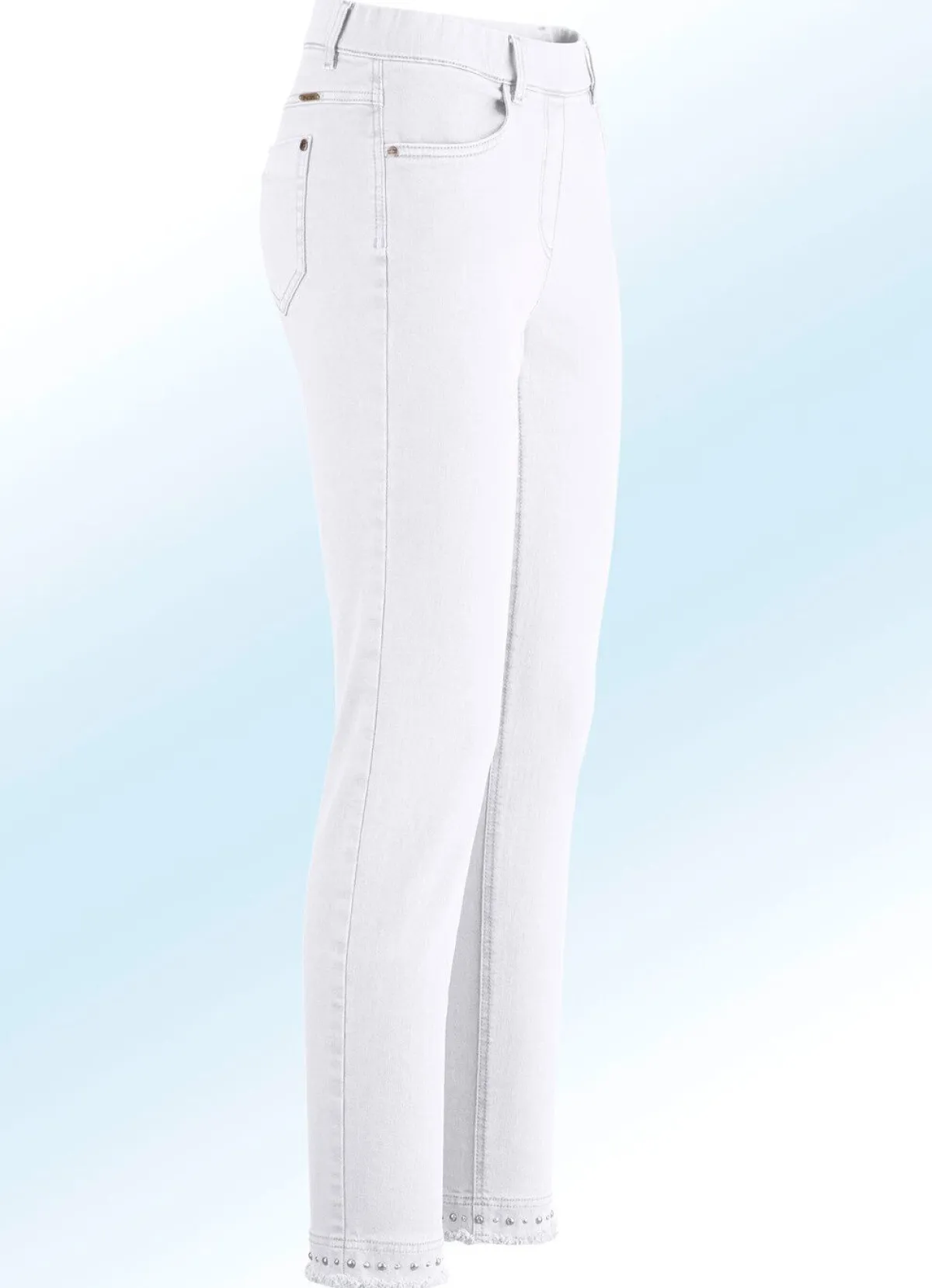 New BADER Magic-Jeans mit toller Nietenzier sowie angesagtem Fransensaum WEISS