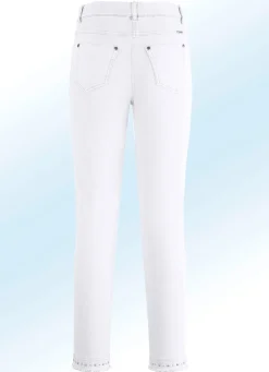 New BADER Magic-Jeans mit toller Nietenzier sowie angesagtem Fransensaum WEISS