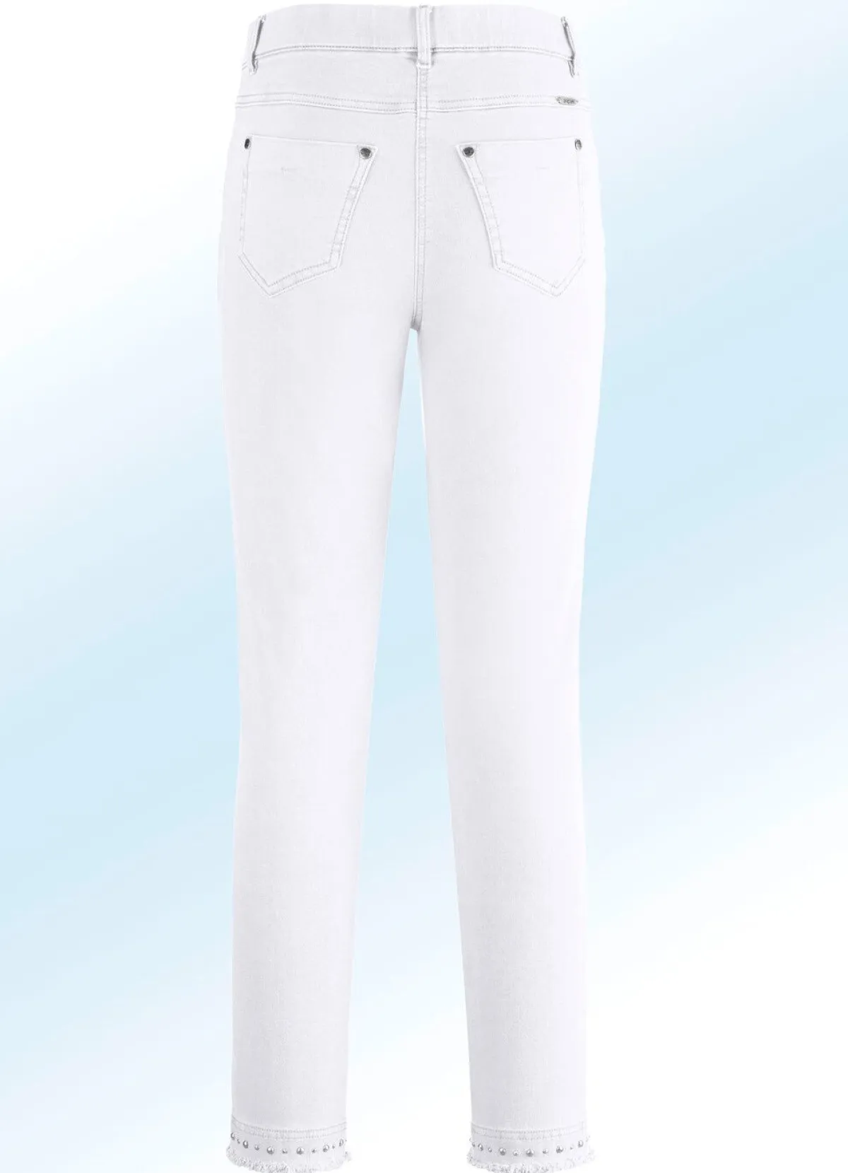 New BADER Magic-Jeans mit toller Nietenzier sowie angesagtem Fransensaum WEISS