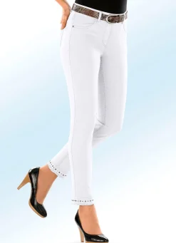 New BADER Magic-Jeans mit toller Nietenzier sowie angesagtem Fransensaum WEISS