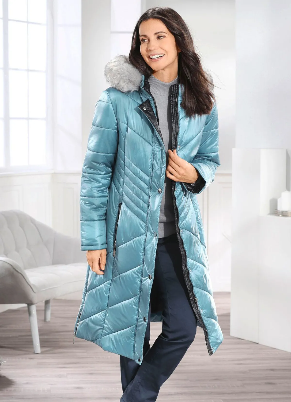 Outlet BADER Mantel mit abnehmbarer Kapuze EISBLAU