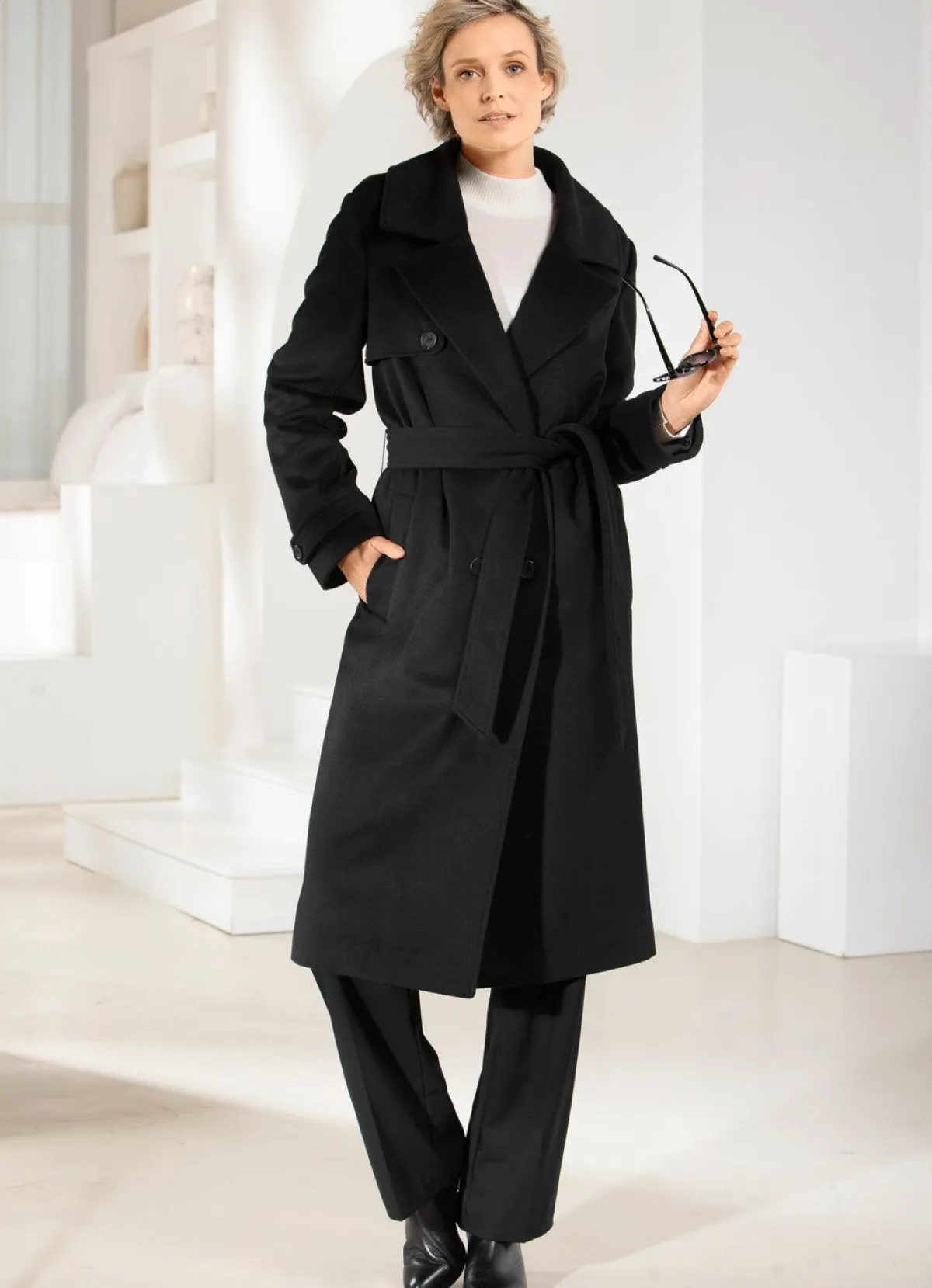 Outlet BADER Mantel mit Gürtel in Trench-Optik SCHWARZ