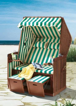 BADER Maritimer Strandkorb GRÜN-BEIGE
